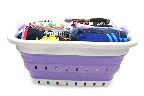 SAMMART Collapsible 3 Handled Plastic Laundry Basket - Foldable Pop Up Storage Container/Organizer - Portable Basket - Space Saving Hamper/Basket