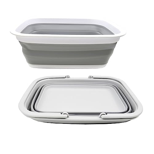 SAMMART 9.2L (2.37 gallons) Set of 2 Collapsible Tub & Basket - Portable Outdoor Picnic Basket/Crater - Foldable Shopping Bag - Space Saving Storage Container