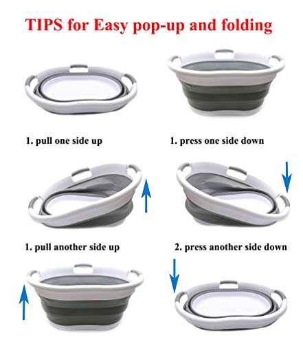 SAMMART 36L(9.5 Gallon) Collapsible Plastic Laundry Basket-Oval Tub/Basket-Foldable Storage Container-Portable Washing Tub-Space Saving Laundry Hamper,Water Capacity 27L(7.1 Gallon)