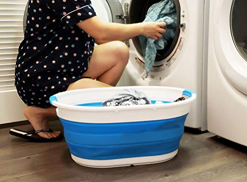SAMMART 39L(10.3 gallon) Collapsible Plastic Laundry Basket - Oval Tub/Basket - Foldable Storage Container-Portable Washing Tub - Space Saving Laundry Hamper, Water capacity: 30L (7.9 gallon)