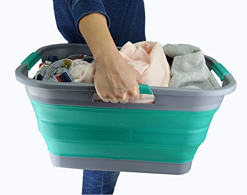 SAMMART 29L(7.6 gallon) Collapsible Plastic Laundry Basket - Foldable Pop Up Storage Container/Organizer - Portable Washing Tub - Space Saving Hamper/Basket - Water Capacity 24L(6.3 gallon)