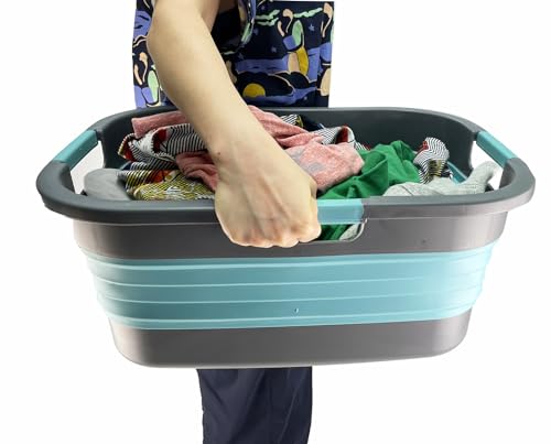 SAMMART 30L (7.9 gallon) Collapsible Plastic Laundry Basket - Foldable Pop Up Storage Container/Organizer - Portable Washing Tub - Space Saving Hamper/Basket
