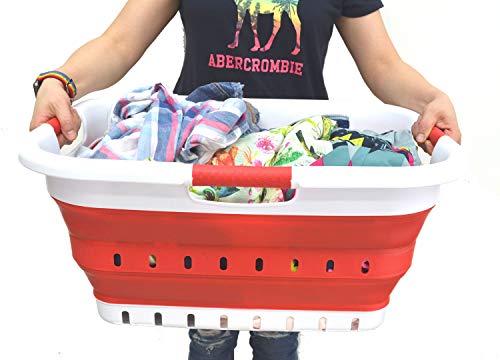 SAMMART Collapsible 3 Handled Plastic Laundry Basket - Foldable Pop Up Storage Container/Organizer - Portable Basket - Space Saving Hamper/Basket