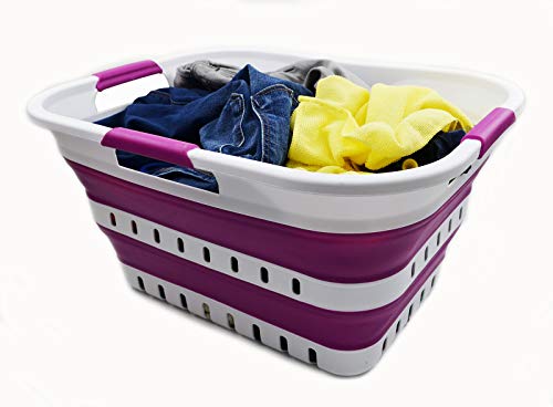 SAMMART 30L (8 gallon) Collapsible 3 Handled Plastic Laundry Basket - Foldable Pop Up Storage Container/Organizer - Portable Washing Tub - Space Saving Hamper/Basket
