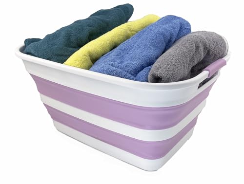 SAMMART 27L (7.1 Gallons) Collapsible Plastic Laundry Basket with Handle-Foldable Pop Up Storage Basket with handle