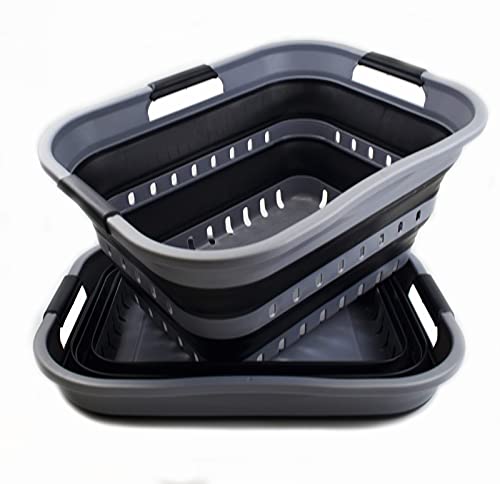 SAMMART Set of 2-30L (8 gallon) Collapsible Plastic Laundry Basket - Foldable Pop Up Storage Container/Organizer - Portable Washing Tub - Space Saving Hamper/Basket