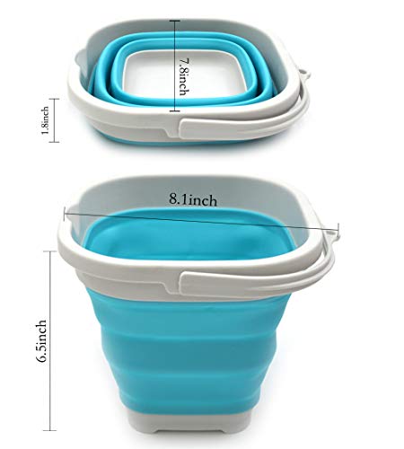SAMMART 2.6L (0.68 Gallon) Super Mini Sqare Collapsible Plastic Bucket - Foldable Square Tub - Portable Fishing Water Pail - Space Saving Outdoor Waterpot