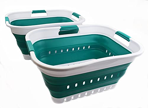 SAMMART Set of 2-30L (8 gallon) Collapsible Plastic Laundry Basket - Foldable Pop Up Storage Container/Organizer - Portable Washing Tub - Space Saving Hamper/Basket