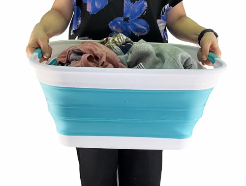SAMMART 27L (7.1 Gallons) Collapsible Plastic Laundry Basket with Handle-Foldable Pop Up Storage Basket with handle