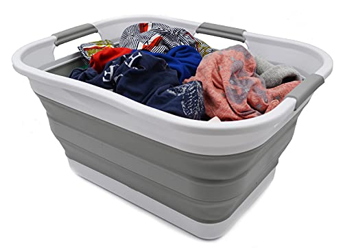 SAMMART Set of 2-30L (8 gallon) Collapsible Plastic Laundry Basket - Foldable Pop Up Storage Container/Organizer - Portable Washing Tub - Space Saving Hamper/Basket, Water capacity: 24L (6.3 gallon)