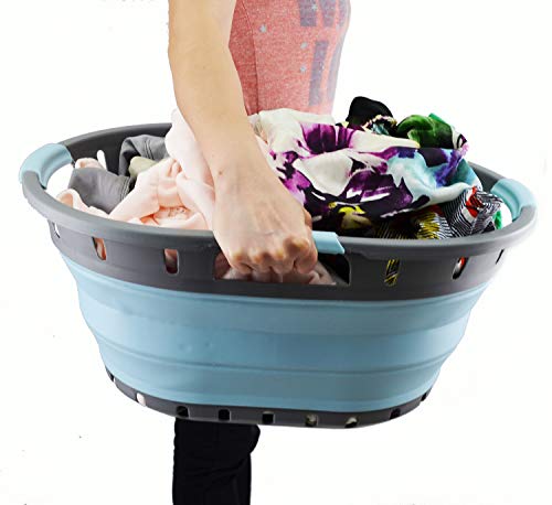 SAMMART 36L (9.5 gallon) Collapsible 3 handled Plastic Laundry Basket - Portable Oval Basket - Foldable Storage Container/Organizer - Space Saving Laundry Hamper