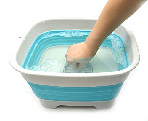 SAMMART 9.1L (2.4Gallon) Collapsible Dishpan with Draining Plug - Foldable Washing Basin - Portable Dish Washing Tub - Space Saving Kitchen Storage Tray