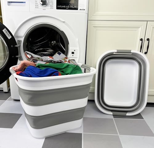 SAMMART 40L (10.5 Gallon) Set of 2 Collapsible Plastic Laundry Basket - Foldable Pop Up Storage Container/Organizer - Portable Laundry Hamper - Space Saving Washing Tub