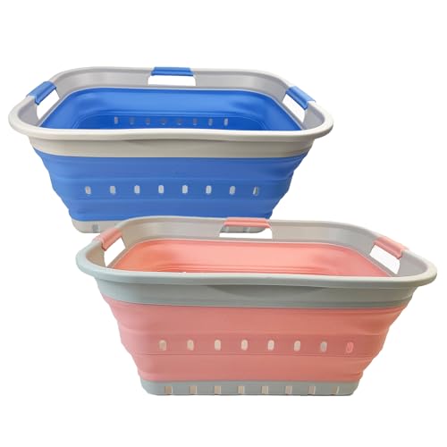 SAMMART Set of 2 Collapsible Plastic Laundry Basket - Foldable Pop Up Storage Container/Organizer - Portable Laundry Hamper - Space Saving