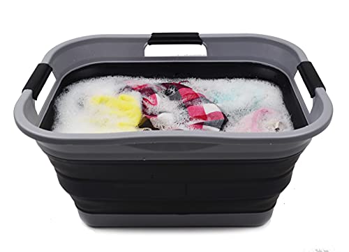 SAMMART Set of 2-30L (8 gallon) Collapsible Plastic Laundry Basket - Foldable Pop Up Storage Container/Organizer - Portable Washing Tub - Space Saving Hamper/Basket, Water capacity: 24L (6.3 gallon)