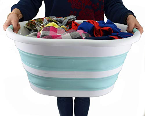 SAMMART 36L (9.5 gallon) Collapsible Plastic Laundry Basket - Oval Tub/Basket - Foldable Storage Container/Organizer - Portable Washing Tub - Space Saving Laundry Hamper, Water Capacity: 28L (7.4 gallon)