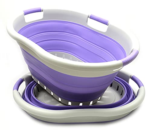 SAMMART 36L (9.5 gallon) Set of 2 Collapsible 3 Handled Plastic Laundry Basket-Foldable Pop Up Storage Container/Organizer-Space Saving Basket