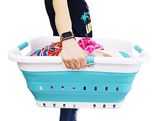 SAMMART Collapsible 3 Handled Plastic Laundry Basket - Foldable Pop Up Storage Container/Organizer - Portable Basket - Space Saving Hamper/Basket