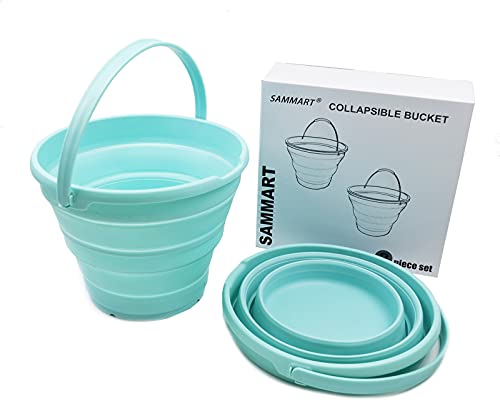 SAMMART 10L (2.6 Gallon) Collapsible Plastic Bucket - Foldable Round Tub - Portable Fishing Water Pail - Space Saving Outdoor Waterpot, Size 33cm Dia - 2 Pieces Box Pack