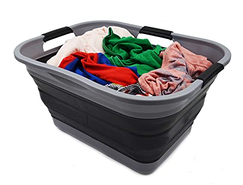 SAMMART Set of 2-30L (8 gallon) Collapsible Plastic Laundry Basket - Foldable Pop Up Storage Container/Organizer - Portable Washing Tub - Space Saving Hamper/Basket, Water capacity: 24L (6.3 gallon)