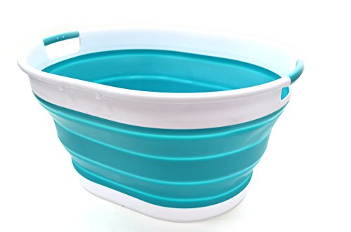 SAMMART 25L(6.6 gallon) Collapsible Oval Laundry Basket-Foldable Storage Container/Organizer-Portable Washing Tub-Space Saving Hamper-Pet Bath Tub, Water capacity 20L(5.28 gallon)