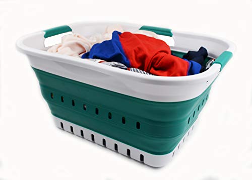 SAMMART Set of 2-30L (8 gallon) Collapsible Plastic Laundry Basket - Foldable Pop Up Storage Container/Organizer - Portable Washing Tub - Space Saving Hamper/Basket
