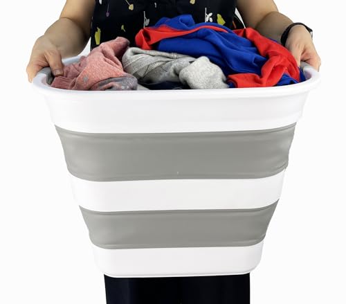 SAMMART 40L (10.5 Gallon) Set of 2 Collapsible Plastic Laundry Basket - Foldable Pop Up Storage Container/Organizer - Portable Laundry Hamper - Space Saving Washing Tub