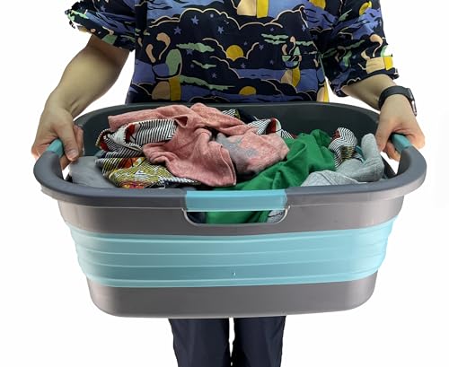 SAMMART 30L (7.9 gallon) Collapsible Plastic Laundry Basket - Foldable Pop Up Storage Container/Organizer - Portable Washing Tub - Space Saving Hamper/Basket