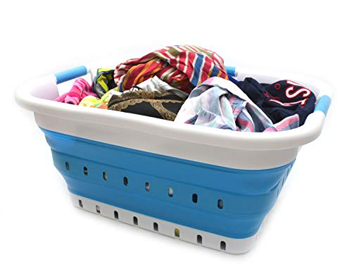SAMMART Collapsible 3 Handled Plastic Laundry Basket - Foldable Pop Up Storage Container/Organizer - Portable Basket - Space Saving Hamper/Basket