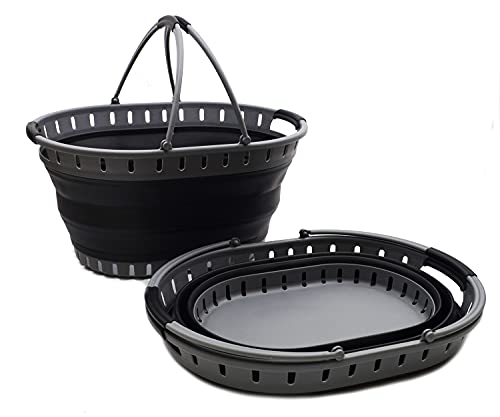 SAMMART Set of 2 Collapsible Plastic Laundry Basket - Foldable Pop Up Storage Container/Organizer - Portable Shopping Bakset - Space Saving Hamper/Tub