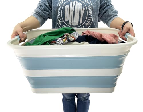 SAMMART 42L (11.09 Gallons) Collapsible Plastic Laundry Basket - Foldable Pop Up Storage Container/Organizer - Portable Washing Tub - Space Saving Hamper/Basket