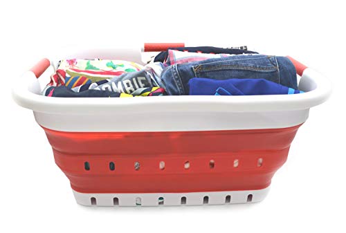 SAMMART Collapsible 3 Handled Plastic Laundry Basket - Foldable Pop Up Storage Container/Organizer - Portable Basket - Space Saving Hamper/Basket