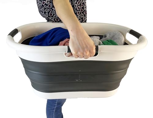 SAMMART 40L (10.5 gallon) Collapsible Plastic Laundry Basket - Foldable Pop Up Storage Container/Organizer - Portable Washing Tub - Space Saving Hamper/Basket