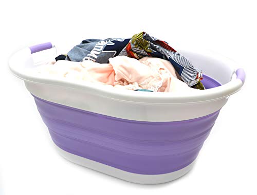 SAMMART 57L (15 Gallons) Collapsible 3-Handled Plastic Laundry Basket - Oval Tub - Portable Washing Tub-Space Saving Laundry Hamper, Water Capacity 44L / 11.6 Gallon