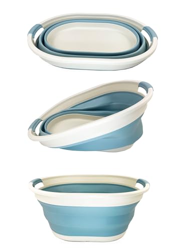SAMMART 28L (7.4Gallons) Collapsible Plastic Laundry Basket - Oval Tub/Basket - Foldable Storage Container/Organizer - Portable Washing Tub - Space Saving Laundry Hamper