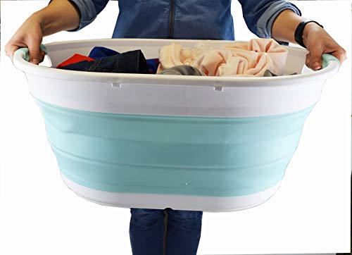 SAMMART 39L(10.3 gallon) Collapsible Plastic Laundry Basket - Oval Tub/Basket - Foldable Storage Container-Portable Washing Tub - Space Saving Laundry Hamper, Water capacity: 30L (7.9 gallon)