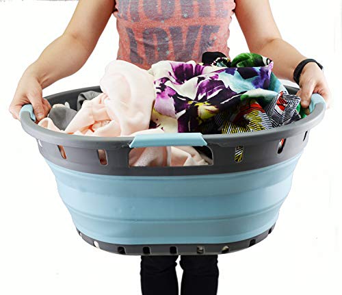 SAMMART 36L (9.5 gallon) Collapsible 3 handled Plastic Laundry Basket - Portable Oval Basket - Foldable Storage Container/Organizer - Space Saving Laundry Hamper