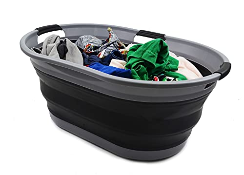 SAMMART Set of 2-44L (11.6 gallon) Collapsible 3 handled Plastic Laundry Basket - Oval Tub/Basket - Foldable Storage Container/Organizer - Portable Washing Tub - Space Saving Laundry Hamper