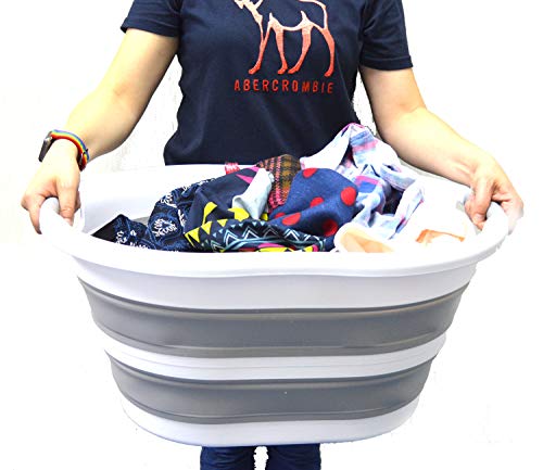 SAMMART 36L (9.5 gallon) Collapsible Plastic Laundry Basket - Oval Tub/Basket - Foldable Storage Container/Organizer - Portable Washing Tub - Space Saving Laundry Hamper, Water Capacity: 28L (7.4 gallon)