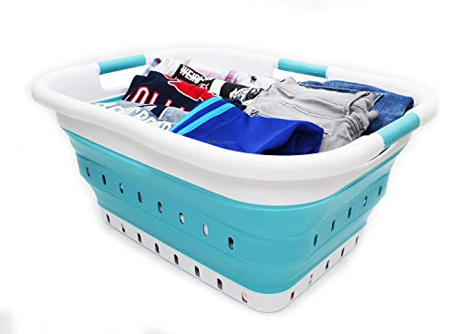 SAMMART Collapsible 3 Handled Plastic Laundry Basket - Foldable Pop Up Storage Container/Organizer - Portable Basket - Space Saving Hamper/Basket