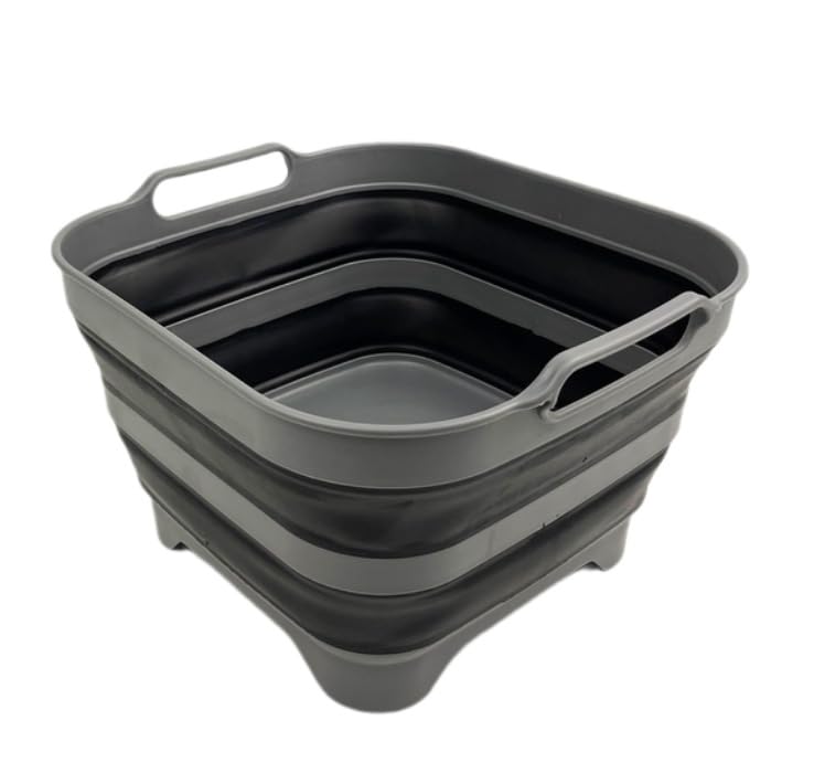 SAMMART 10L (2.64 Gallon) Collapsible Dishpan with Draining Plug-Foldable Washing Basin-Portable Dish Washing Tub-Space Saving Kitchen Storage Tray for Camping & RV
