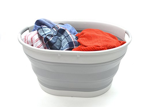 SAMMART 25L(6.6 gallon) Collapsible Oval Laundry Basket-Foldable Storage Container/Organizer-Portable Washing Tub-Space Saving Hamper-Pet Bath Tub, Water capacity 20L(5.28 gallon)