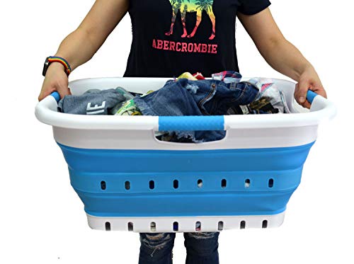 SAMMART Collapsible 3 Handled Plastic Laundry Basket - Foldable Pop Up Storage Container/Organizer - Portable Basket - Space Saving Hamper/Basket