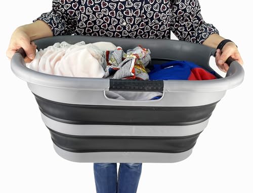 SAMMART 40L (10.5 gallon) Collapsible Plastic Laundry Basket - Space Saving Storage Container/Organizer - Portable Washing Tub - Foldable Pop Up Hamper/Basket