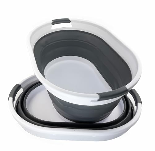 SAMMART Set of 2 Collapsible Plastic Oval Laundry Basket - Foldable Pop Up Storage Container/Organizer - Portable Washing Tub - Space Saving Hamper