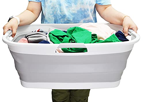 SAMMART 44L (11.6 gallon) Collapsible Plastic Laundry Basket - Foldable Pop Up Storage Container/Organizer - Portable Washing Tub - Space Saving Hamper/Basket, Water Capacity: 35L (9.2 gallon)