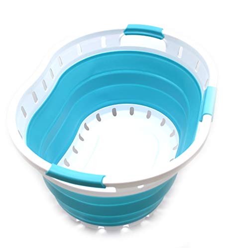 SAMMART 36L (9.5 gallon) Collapsible 3 handled Plastic Laundry Basket - Portable Oval Basket - Foldable Storage Container/Organizer - Space Saving Laundry Hamper