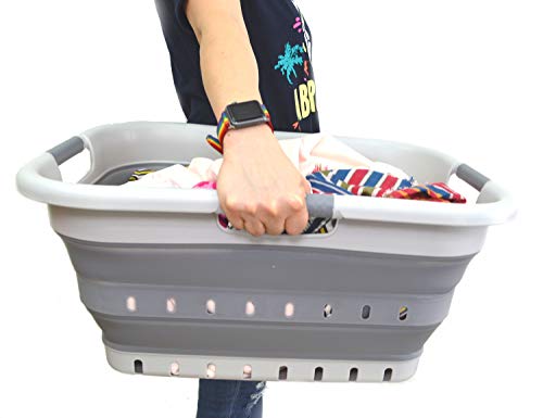 SAMMART Collapsible 3 Handled Plastic Laundry Basket - Foldable Pop Up Storage Container/Organizer - Portable Basket - Space Saving Hamper/Basket