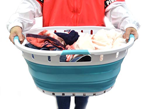 SAMMART 36L (9.5 gallon) Collapsible 3 handled Plastic Laundry Basket - Portable Oval Basket - Foldable Storage Container/Organizer - Space Saving Laundry Hamper