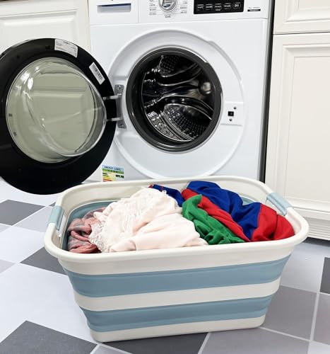 SAMMART 42L (11.09 Gallons) Collapsible Plastic Laundry Basket - Foldable Pop Up Storage Container/Organizer - Portable Washing Tub - Space Saving Hamper/Basket